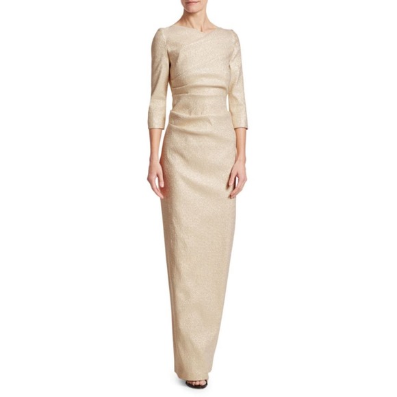 TERI JON Three-Quarter Sleeve Stretch Metallic Ruched Gown - Picture 6 of 16